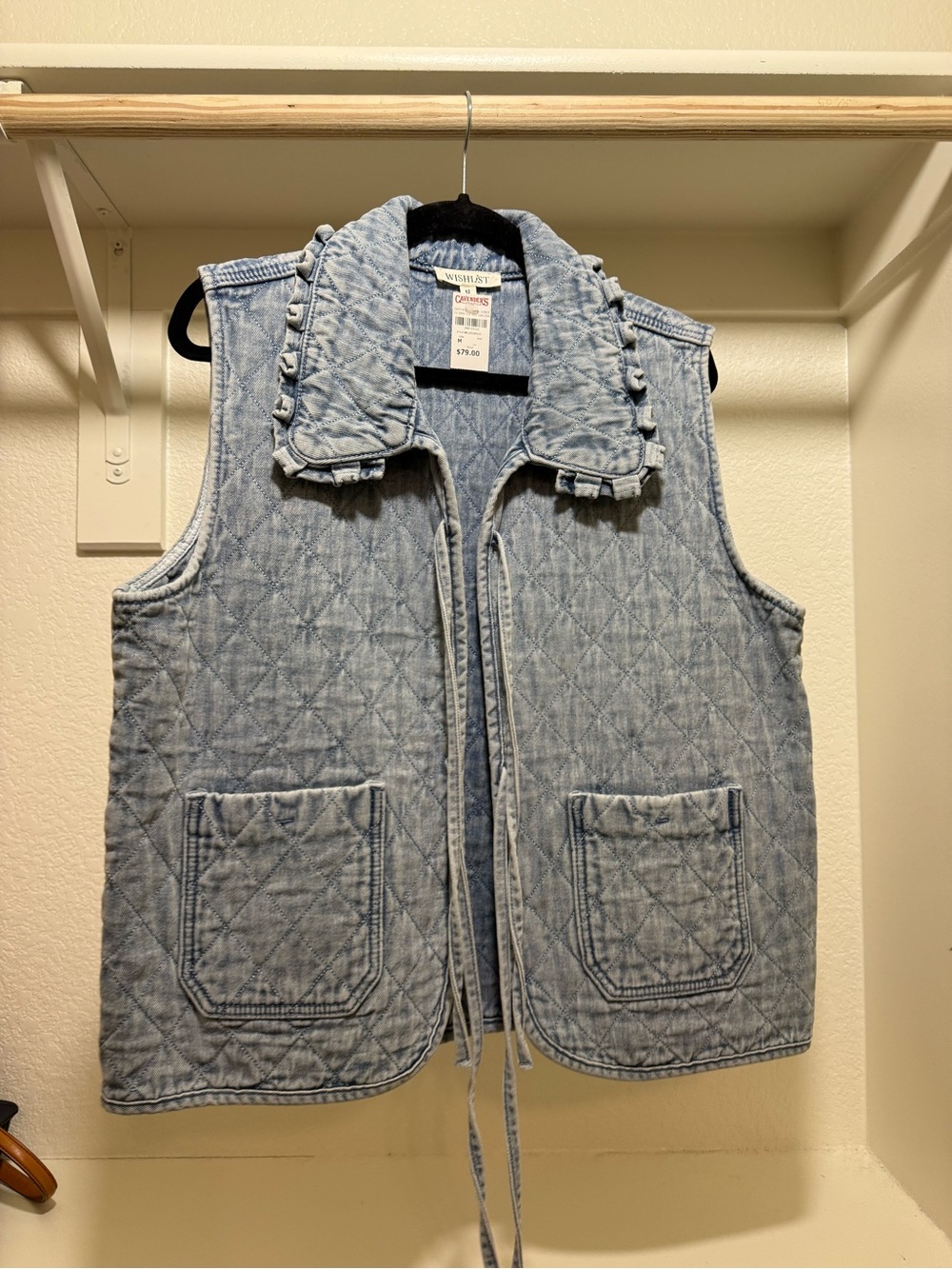 Kids Quilted Light Wash Denim Vest with Ruffle Collar - Vistaprint